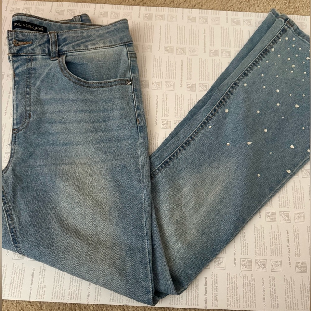 Vanilla Star girls Jeans Girls Light Blue Denim Jeans with Pearl Accent